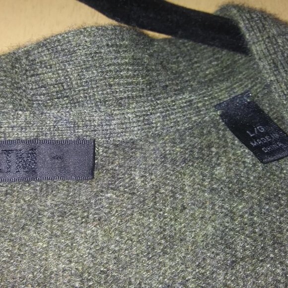 ATM sz Large 100% Cashmere Cardigan olive and gray longer length - Picture 2 of 5